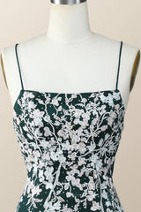Party Dress Fall, Dark Green and White Floral Tight Mini Dress