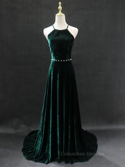 Prom Dresses Stores, Dark Green Backless Long Prom Dresses, Dark Green Long Formal Evening Bridesmaid Dresses