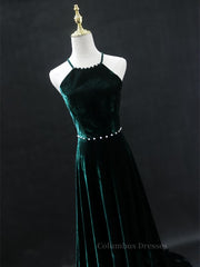 Prom Dress Store, Dark Green Backless Long Prom Dresses, Dark Green Long Formal Evening Bridesmaid Dresses
