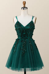 Formal Dresses Homecoming, Dark Green Embroidered A-line Short Homecoming Dress