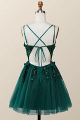 Formal Dress Homecoming, Dark Green Embroidered A-line Short Homecoming Dress