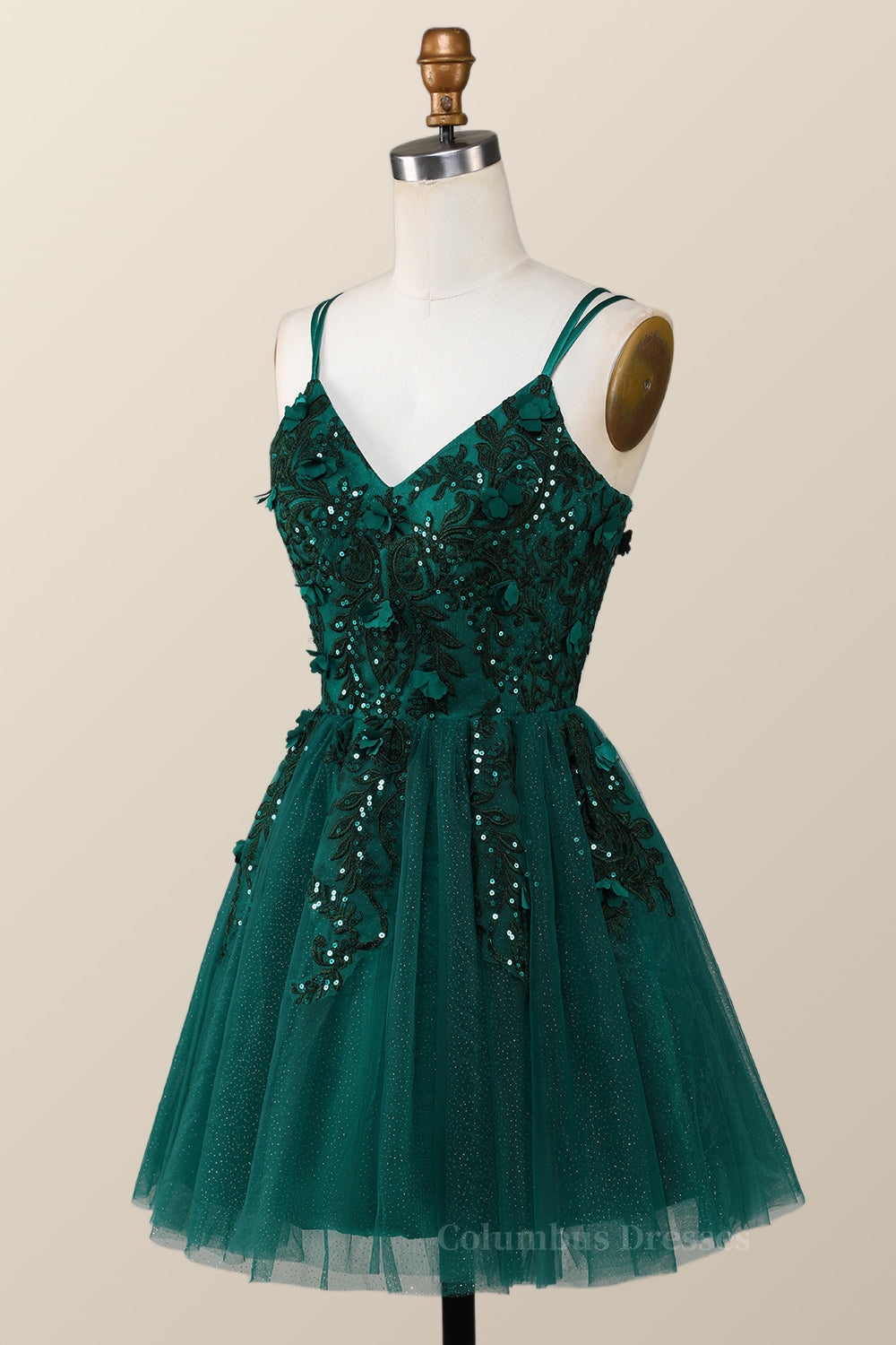 Formal Dress With Sleeve, Dark Green Embroidered A-line Short Homecoming Dress