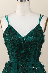Formal Dresses With Sleeve, Dark Green Embroidered A-line Short Homecoming Dress