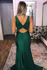 Dark Green Keyhole V-Neck Long Prom Dress With Split Front