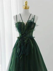 Formal Dress For Wedding Reception, Dark Green Long Beaded A-line Evening Dress Party Dress, Green Prom Dress