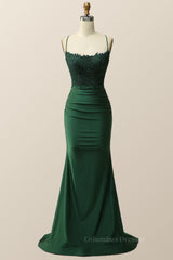 Formal Dresses Elegant Classy, Dark Green Mermaid Appliques Long Formal Dress