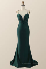 Winter Formal Dress Short, Dark Green Plunge Mermaid Long Formal Dress