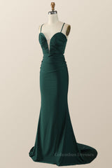 Prom Dress Ideas, Dark Green Plunge Mermaid Long Formal Dress