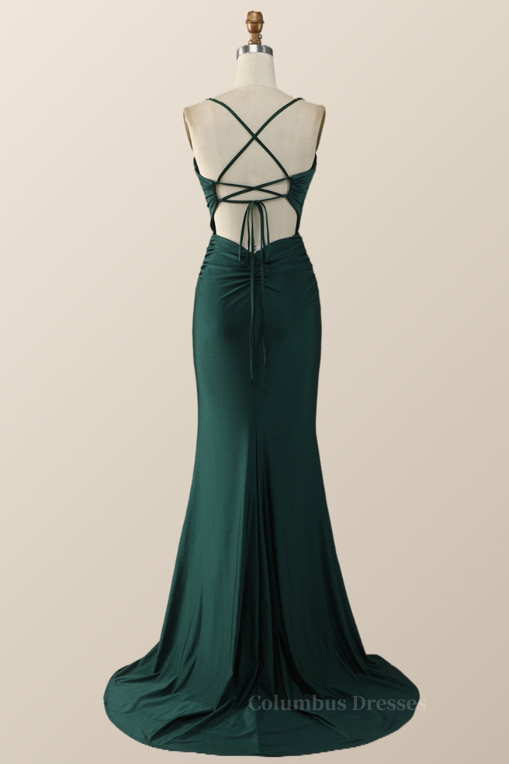 Prom Dress Blue, Dark Green Plunge Mermaid Long Formal Dress