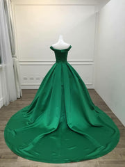 Homecoming Dresses Short Prom, Dark Green Satin Ball Gown Long Evening Dress Prom Dress, Green Formal Dresses