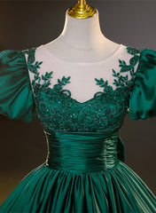 Bridesmaid Dresses Fall Wedding, Dark Green Satin Ball Gown Sweet 16 Dress, Green Long Formal Dress Party Dress