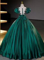 Bridesmaids Dresses Fall Wedding, Dark Green Satin Ball Gown Sweet 16 Dress, Green Long Formal Dress Party Dress