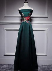 Black Dress, Dark Green Satin Off Shoulder Floor Length Satin Party Dress, Green Prom Dress Formal Dress