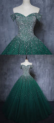 Country Wedding Dress, Dark Green Tulle Sweetheart Sparkle Party Dress, Sweet 16 Dress