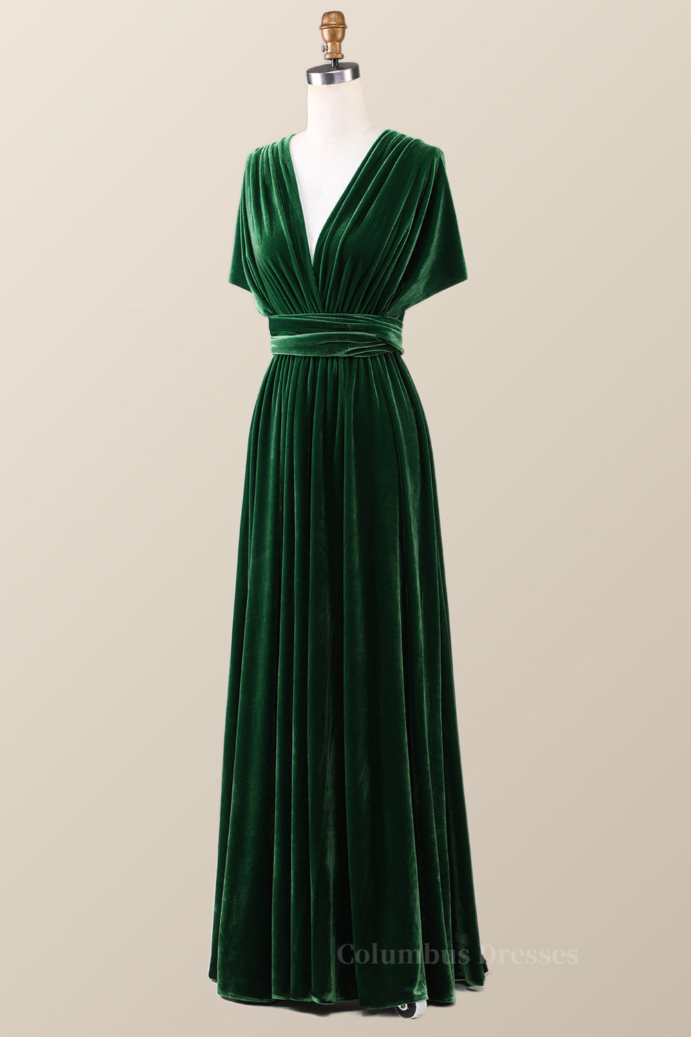 Black Tie Wedding Guest Dress, Dark Green Velvet Convertible Bridesmaid Dress