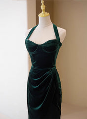 Bridesmaids Dress Inspiration, Dark Green Velvet Long Evening Dress Party Dress, A-line Green Bridesmaid Dress