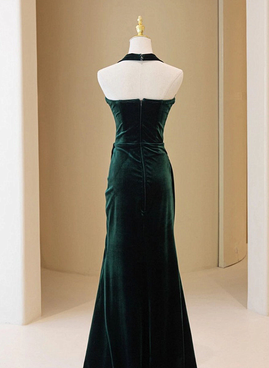 Bridesmaid Dresses Inspiration, Dark Green Velvet Long Evening Dress Party Dress, A-line Green Bridesmaid Dress