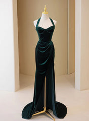 Bridesmaid Dresses Weddings, Dark Green Velvet Long Evening Dress Party Dress, A-line Green Bridesmaid Dress