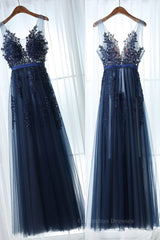Bridesmaid Dresses Blushes, Dark Navy Blue Lace Prom Dresses, Dark Navy Blue Lace Formal Bridesmaid Dresses