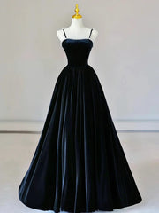 Prom Dresses Blue Lace, Dark Navy Blue Velvet Long Prom Dresses, Dark Navy Blue Velvet Long Formal Evening Dresses