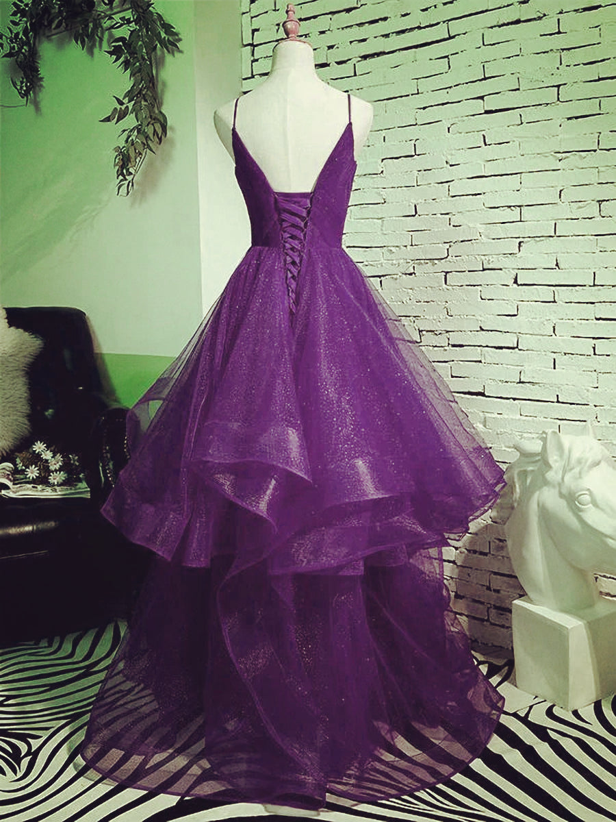 Evening Dress Designer, Dark Purple Tulle Layers Formal Gown, Purple Evening Party Dresses