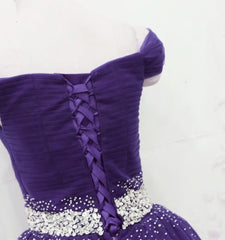 Formal Dress With Embroidered Flowers, Dark Purple Tulle Long Prom Dresses, Junior Prom Dress