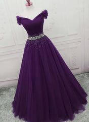 Formal Dresses Modest, Dark Purple Tulle Long Prom Dresses, Junior Prom Dress