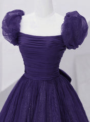 Bridesmaid Dress 2022, Dark Purple Tulle Scoop A-line Long Formal Dress, Dark Purple Evening Dress Prom Dress