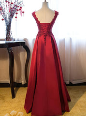Formal Dress For Winter, Dark Red Lace Long Junior Prom Dress, Lace Top Party Dress