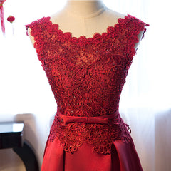 Formal Dresses For Winter, Dark Red Lace Long Junior Prom Dress, Lace Top Party Dress