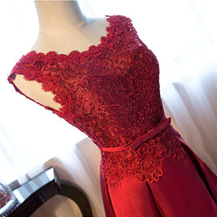 Formal Dresses Pink, Dark Red Lace Long Junior Prom Dress, Lace Top Party Dress