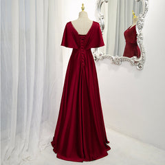 Wedding Dresses For Over 50S, Dark Red Satin A-line Floor Length Evening Dress, Wine Red Wedding Party Dresses
