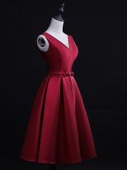 Party Dresses Maxi, Dark Red Satin Short Homecoming Dress, Lovely Bridesmaid Dress