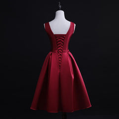 Party Dress Casual, Dark Red Satin Short Homecoming Dress, Lovely Bridesmaid Dress
