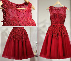 Bridesmaids Dresses Peach, Dark Red Tulle Knee Length Party Dress, Wine Red Homecoming Dress