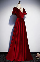 Formal Dress Wear For Ladies, Dark Red Velvet  Long Prom Dress, Charming Formal Gown