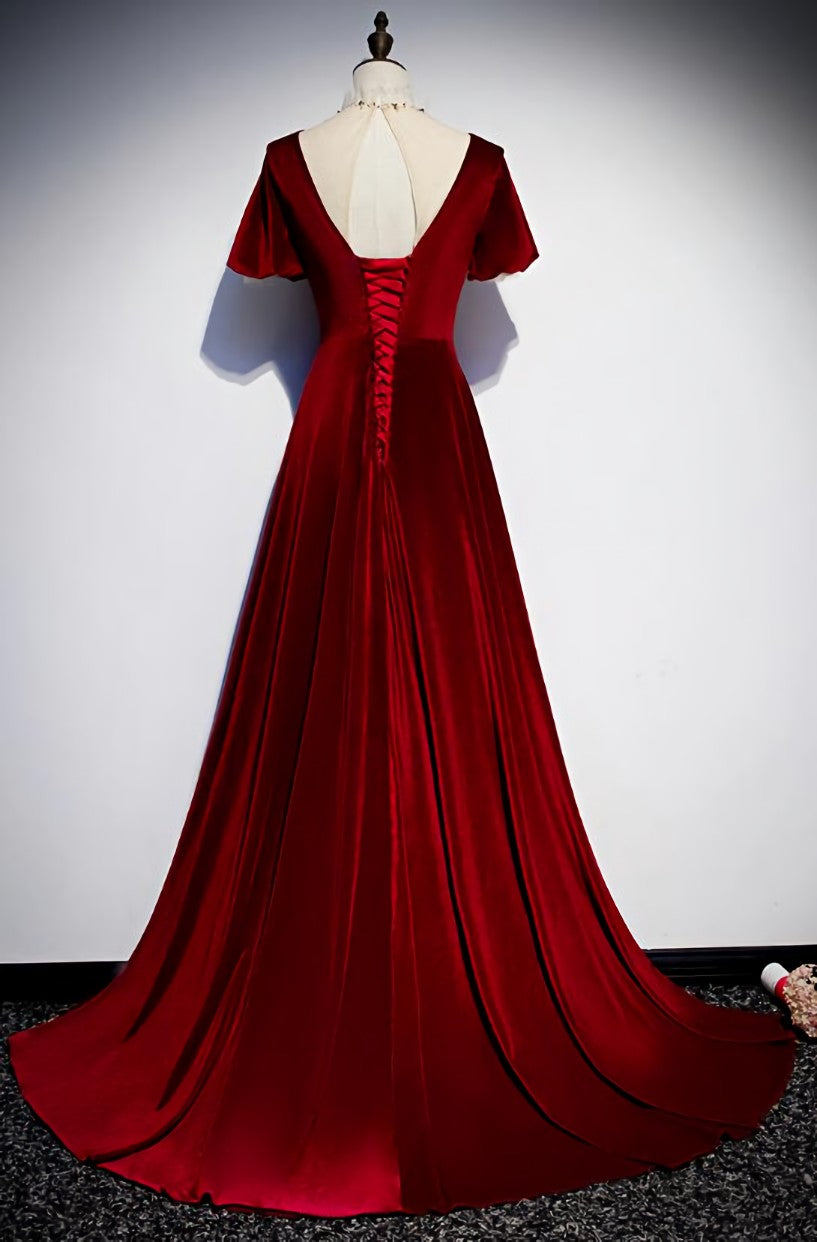 Formal Dresses Long Elegant Classy, Dark Red Velvet  Long Prom Dress, Charming Formal Gown