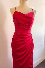 Party Dresses Australia, Straps Red Ruched Mermaid Long Formal Dress