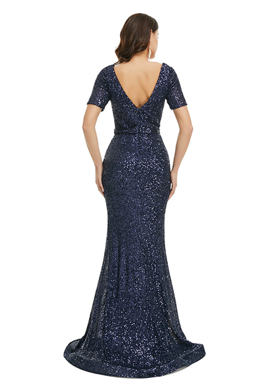Bridesmaid Dress Online, Deep V Neck sleeveless Sparkly Sequin Fishtail Prom Dresses
