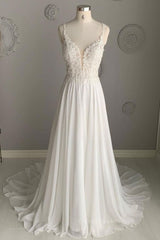 Bridesmaids Dress Designers, Deep V Neck White Lace Long Prom Dress, Long White Formal Dress, White Lace Evening Dress, White Bridesmaid Dress