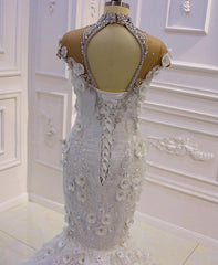 Wedding Dress Gown, Delicate Sleeveless Beading Sheer Tulle Appliques Mermaid Sparkling Wedding Dresses