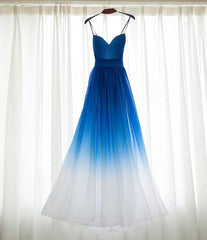 Homecoming Dress Style, Spaghetti Strap Royal Blue Ombre Bridesmaid Dresses, Chiffon Prom Dress, A Line Bridesmaid Gown