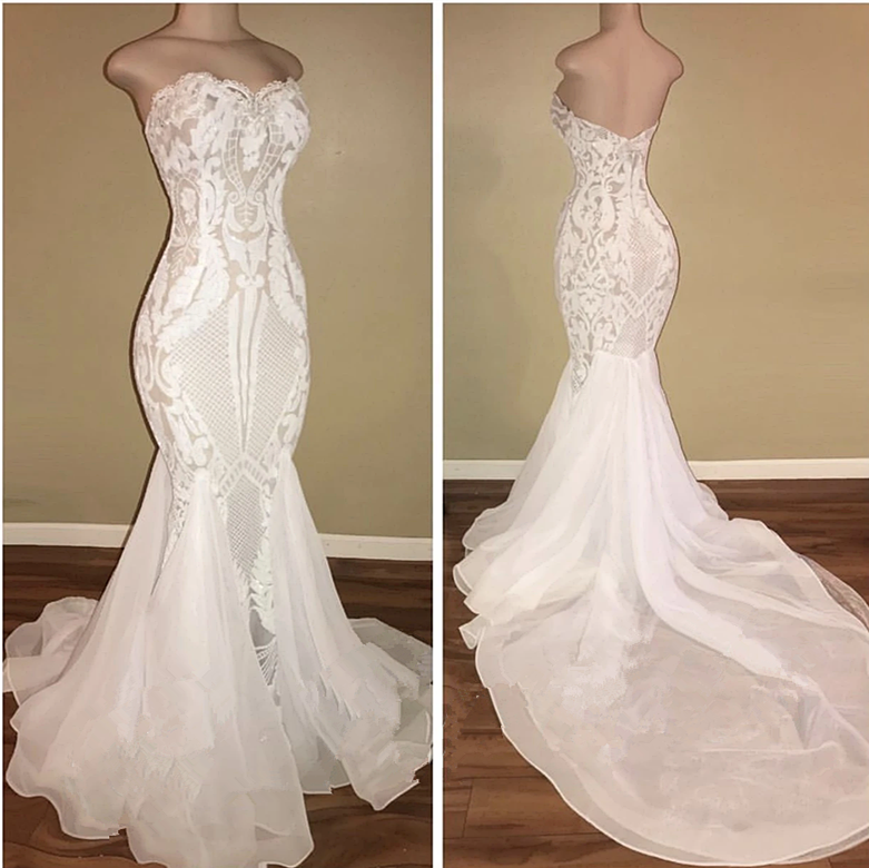 Wedding Dress Tulle, Different Sweetheart Mermaid White Summer Wedding Dresses on Sale
