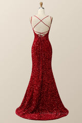 Prom Dresses 2058 Red, Double Straps Red Sequin Mermaid Long Prom Dress