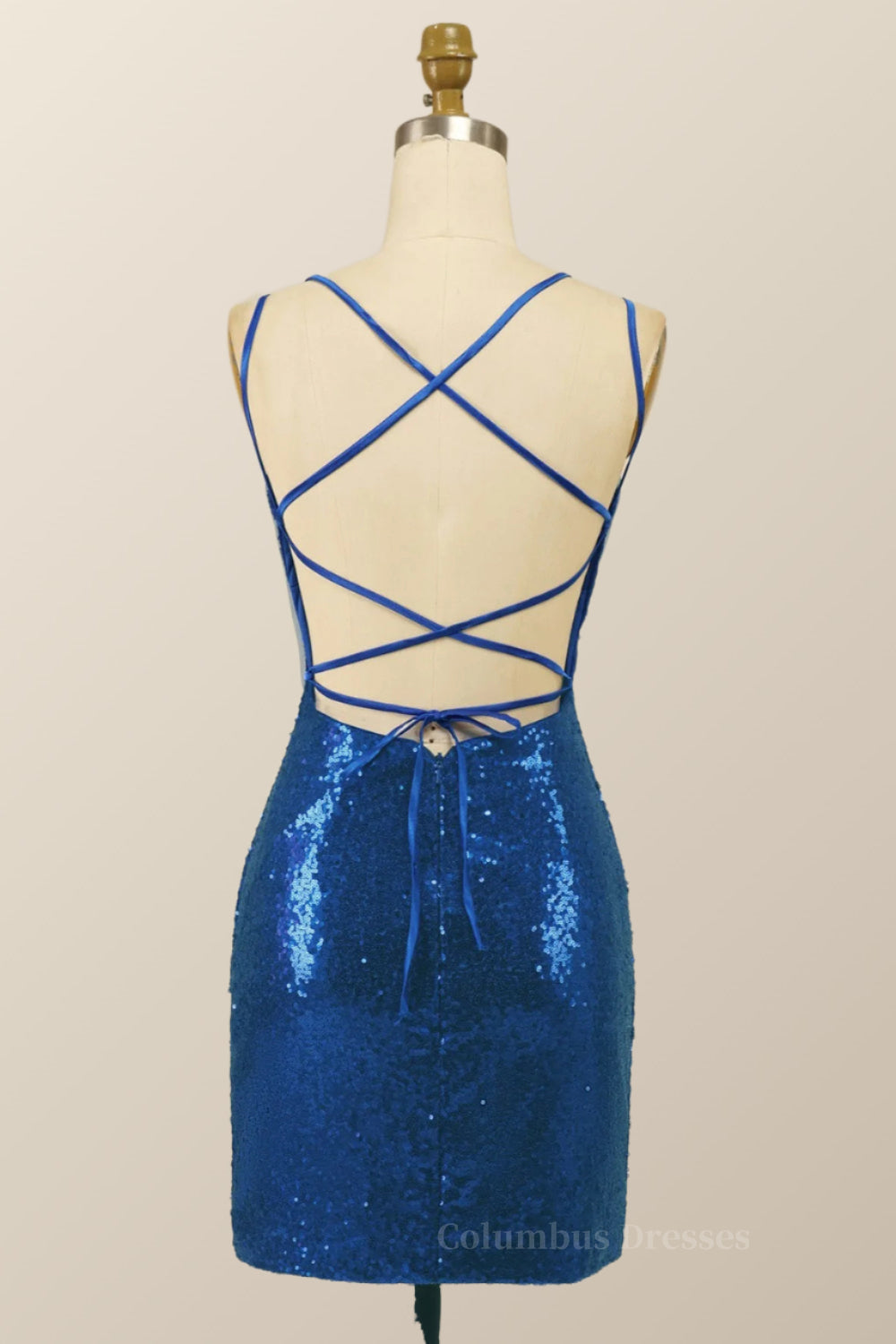Bridesmaid Dresses 2061, Double Straps Royal Blue Sequin Tight Mini Dress