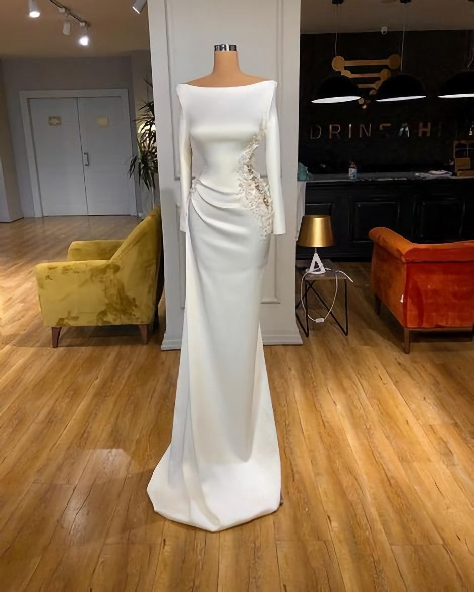 Party Dress Glitter, Stunning White Long Sleeve Prom Dress