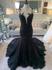 Wedding Dress Inspiration, Black Wedding Dress, Gothic Wedding Dress, Mermaid Black Dress, A Line Wedding Dress, Black Lace Wedding Dress, Illusion Back Wedding Dress