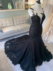 Wedding Dress With Sleeves, Black Wedding Dress, Gothic Wedding Dress, Mermaid Black Dress, A Line Wedding Dress, Black Lace Wedding Dress, Illusion Back Wedding Dress