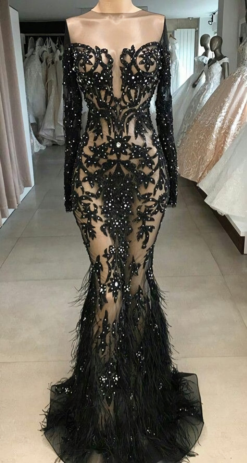 Party Dress Long Sleeve, Black Prom Dresses, Feather Prom Dresses, Lace Evening Dresses, Fashion Party Dresses, Mermaid Evening Dresses, Beaded Prom Dresses, Pearls Prom Dresses, Mermaid Evening Gowns