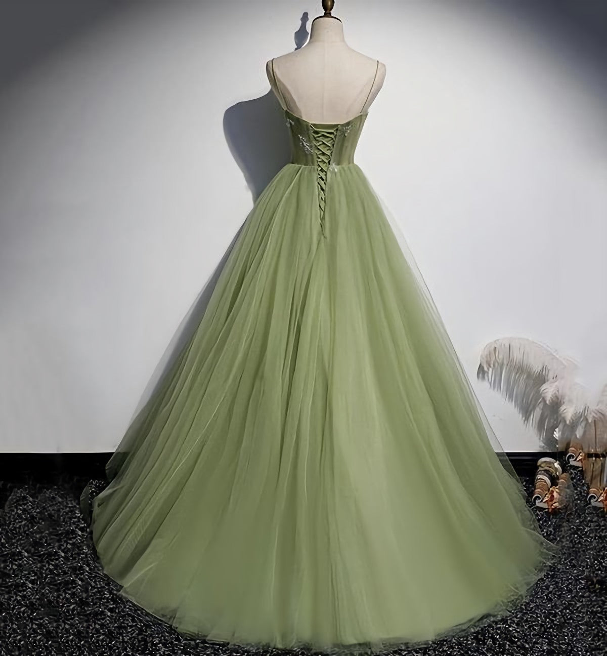 Party Dress Night Out, Green Tulle Long Sweet 16 Prom Dress Formal Dress, Evening Gown